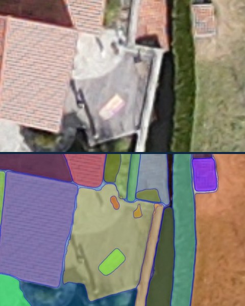 Drone frame from 300 m and its segmentation, Drone frame, original
